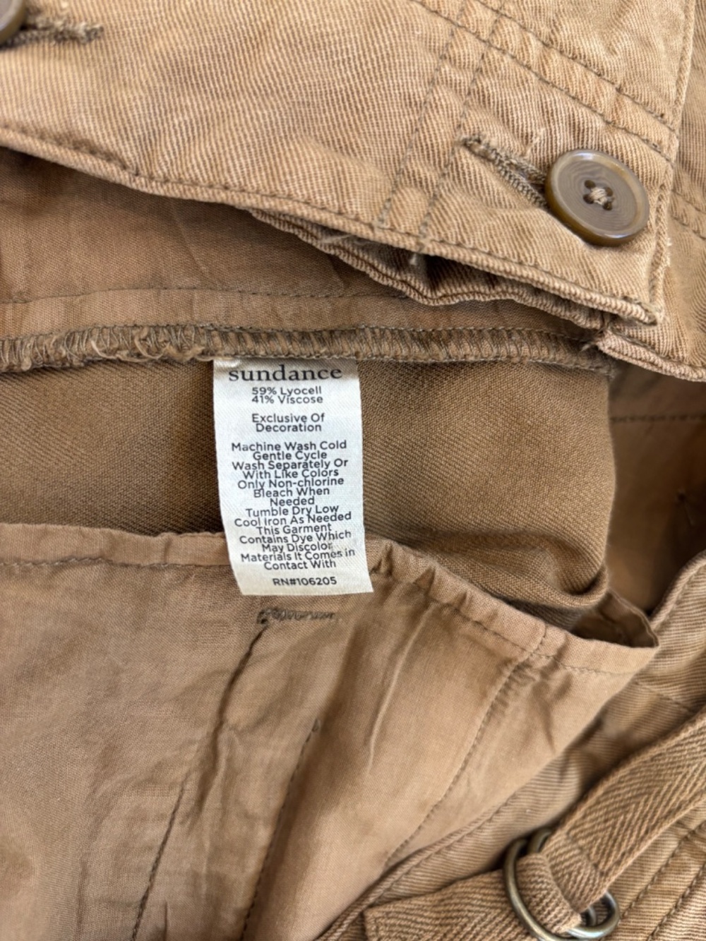 Sundance Oaklee Easy Tencel Pants  Khaki Wide Leg Button Detail Size 2 - Picture 9 of 11